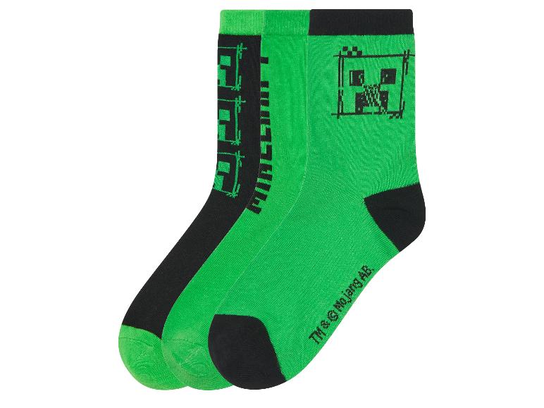 Deux paires de chaussettes Minecraft : vertes et noires.
