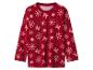 Haut rouge à manches longues avec un motif de flocons de neige et de nœuds roses.