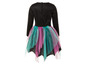 Robe noire avec jupe en tulle turquoise et rose.