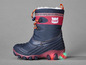 Bottes d'hiver bleues avec un motif de chat et des semelles lumineuses.