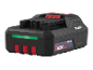 Batterie 20 V 2.0 Ah avec indicateur de charge vert et accents rouges.