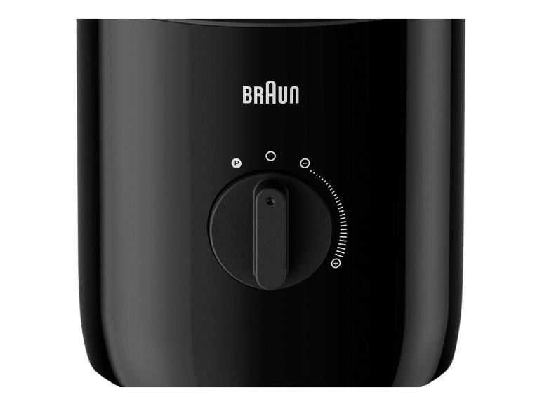 Appareil de cuisine noir avec commande rotative et réglages de vitesse