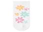 Chaussette blanche avec motifs floraux colorés et empreintes de pattes.
