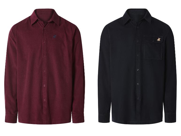 Deux chemises en velours côtelé pour homme en bordeaux et noir.