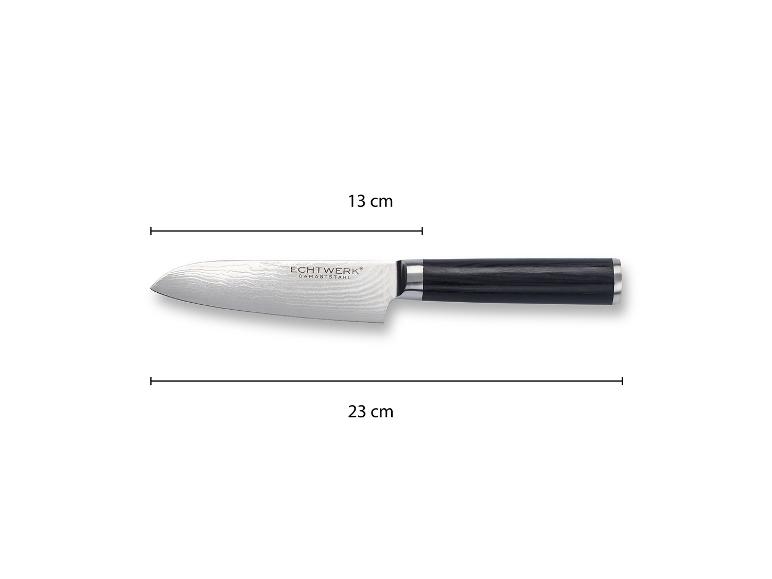 Couteau Santoku en acier damas ECHTWERK avec lame de 13 cm et longueur totale de 23 cm.