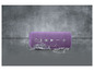 Un haut-parleur Bluetooth portable violet avec des gouttes d'eau autour.
