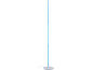 Une lampe de sol blanche et élancée avec une lumière bleue.