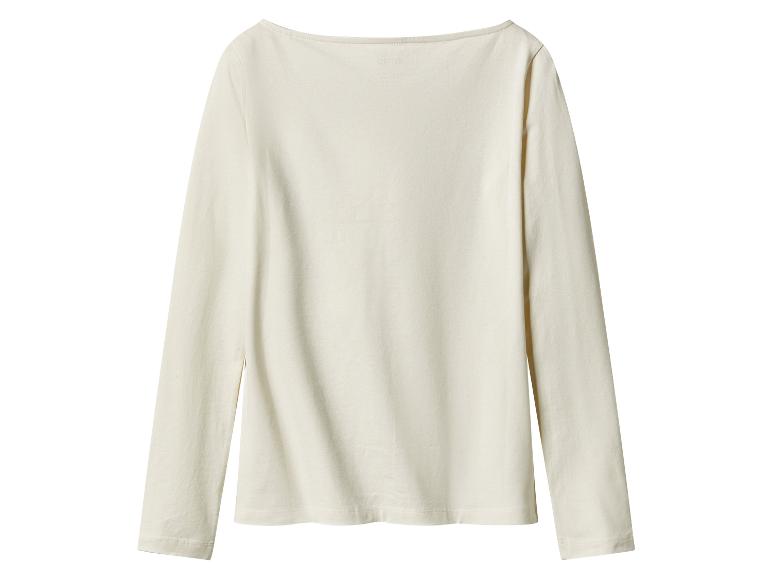 T-shirt crème à manches longues avec col bateau, vu de dos.