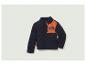 Un sweat en polaire bleu foncé avec un imprimé 'NYC' orange.