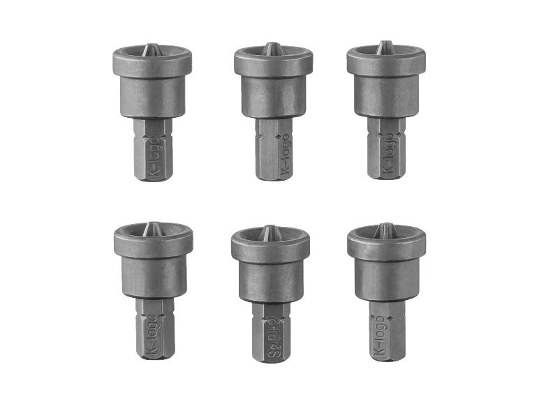 Six embouts de tournevis avec support magnétique, marqués 'K-logo' et 'S2 PH2'.