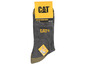 Une paire de chaussettes de travail Caterpillar grises avec des accents jaunes.