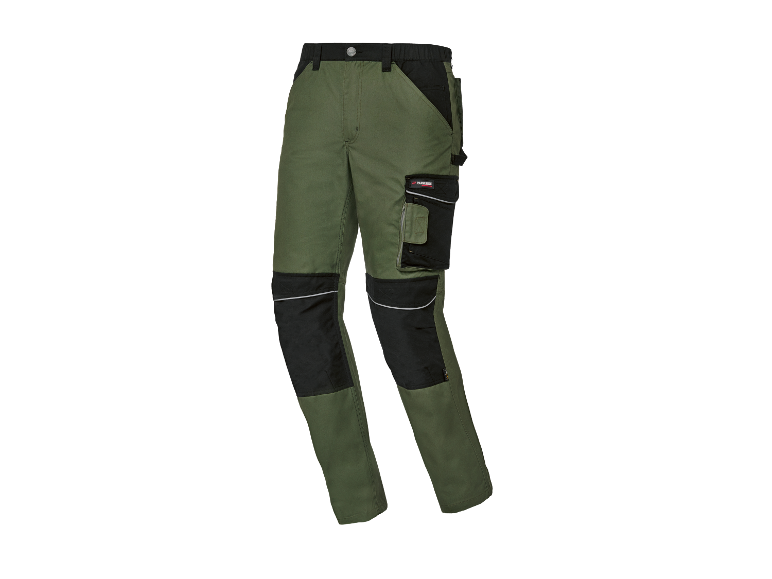 Pantalon de travail Parkside, vert olive et noir.