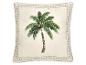 Coussin crème avec palmier brodé et bordure verte