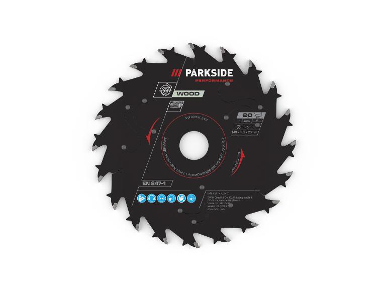 Une lame de scie circulaire Parkside Performance pour le bois, avec spécifications techniques.