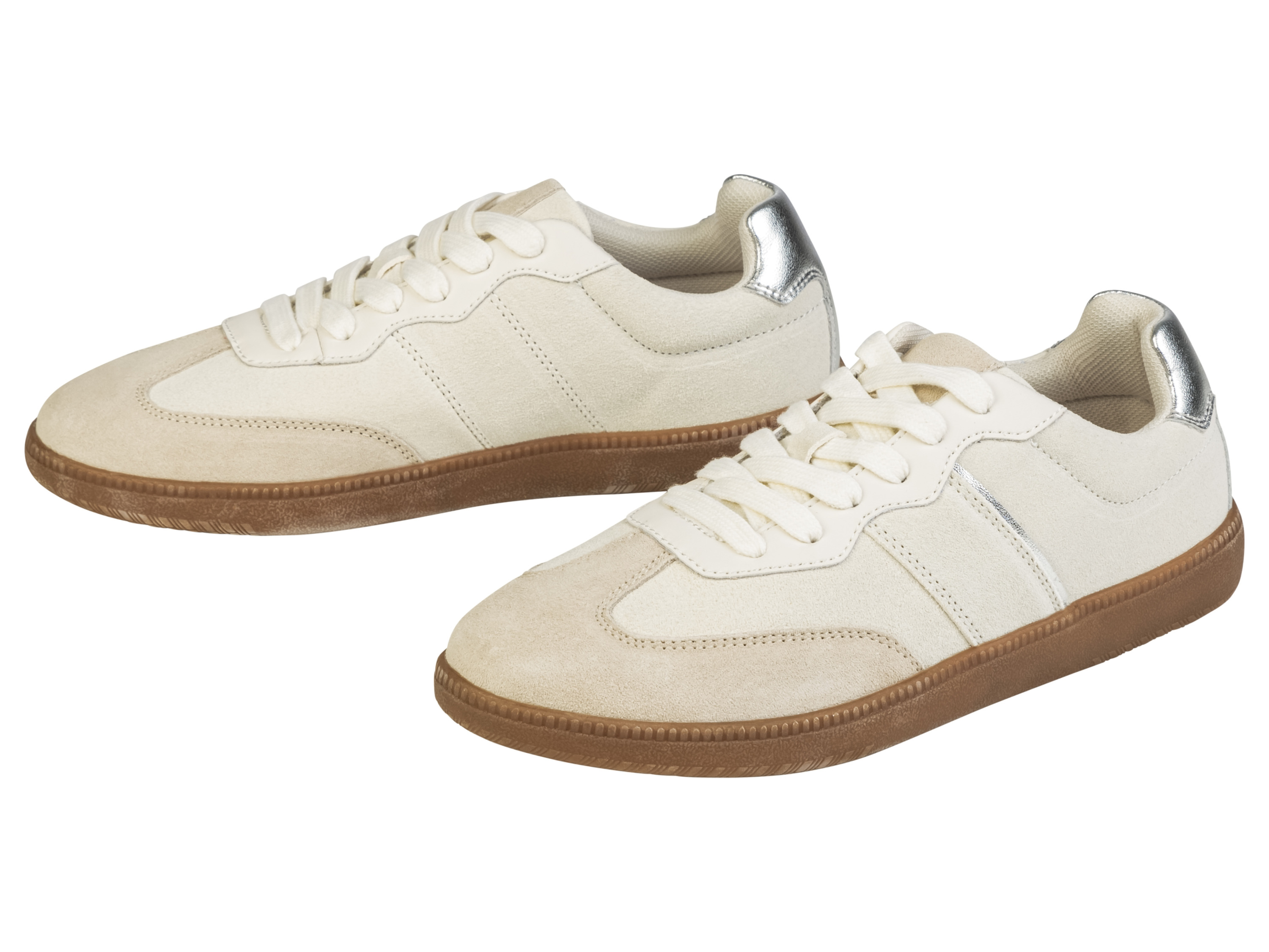 esmara® Sneakers en cuir femme (beige/argent, 37)