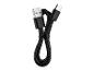 Câble de charge noir USB-A vers USB-C, enroulé et fixé par une attache.