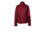 Veste polaire bordeaux pour femme avec fermeture éclair rose et poche sur la manche.