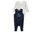 Body bébé rayé et grenouillère en velours bleu avec motif animal.