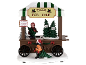 Étal de vente de sapins de Noël avec l'enseigne 'TREES FOR SALE' et les prix.
