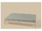 Lit en bois avec matelas vert clair sur fond beige.