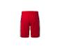 Shorts de sport rouges avec bandes latérales grises et noires.