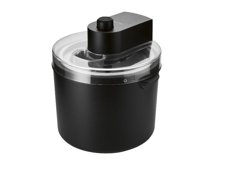 Sorbetière noire avec couvercle transparent et moteur noir.