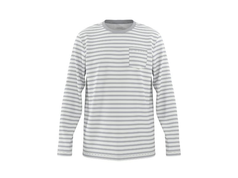 T-shirt à manches longues rayé blanc avec une poche, de la marque Liversy.