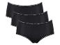Lot de trois culottes noires avec bordure en dentelle blanche.