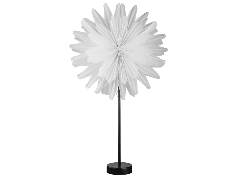 Lampadaire blanc en forme d'étoile en papier sur un pied noir