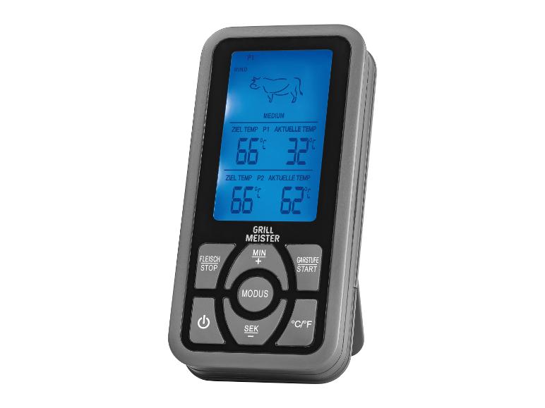 Thermomètre de cuisson Grill Meister : affichage digital de la température, deux sondes.