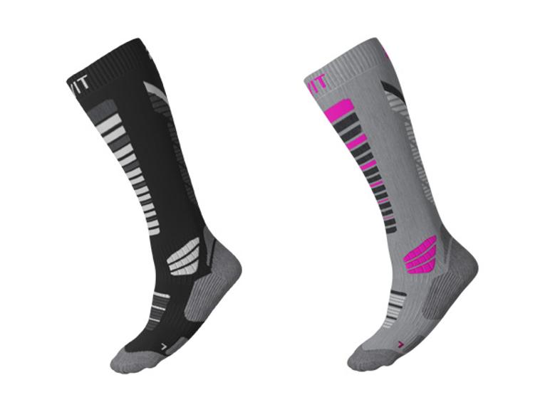 Chaussettes techniques d'hiver premium pour femme CRIVIT en noir et gris avec détails roses