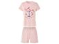 Pyjama rose clair avec haut et short, motif marin.