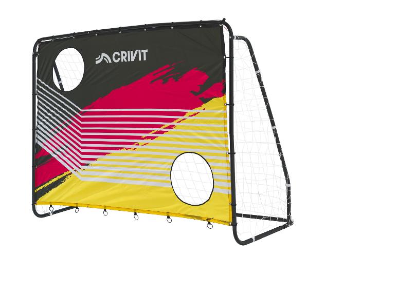 Cage de football avec bâche d'entraînement en noir, rouge et jaune