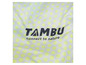 Tissu Tambu avec des pois jaunes et le texte 'connect to nature'.