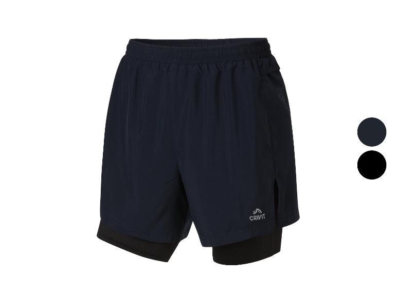 Shorts de course Crivit pour homme, bleu marine, doublure intérieure double.