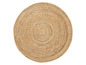 Un tapis rond en jute avec un motif tissé.