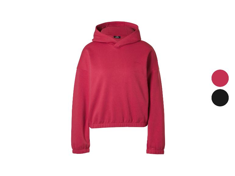 Sweat à capuche rouge pour femme avec ourlet et poignets côtelés.