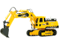 Pelle mécanique jouet jaune sur chenilles avec un godet noir.