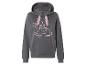 Un sweat-shirt gris avec un motif Bambi et des lacets roses.