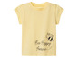 T-shirt jaune à manches courtes avec une abeille et le texte 'Bee Happy Forever'.
