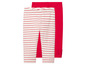 Deux leggings pour filles, un à rayures et un uni rouge.
