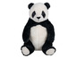 Un ours en peluche panda, noir et blanc, assis.