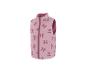 Gilet matelassé rose avec motif de nœuds, fermeture éclair frontale et col montant.