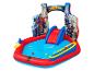 Piscine gonflable Spiderman avec toboggan et jeux d'eau.