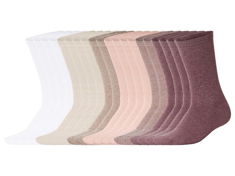 Un dégradé de chaussettes du blanc au marron foncé, disposées en rangée.