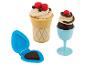 Ensemble de jeu de pâte à modeler pour crème glacée et gaufres, avec accessoires bleus et jaunes.