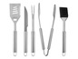 Accessoires de barbecue Grillmeister, comprenant une spatule, un couteau, une fourchette et une pince.