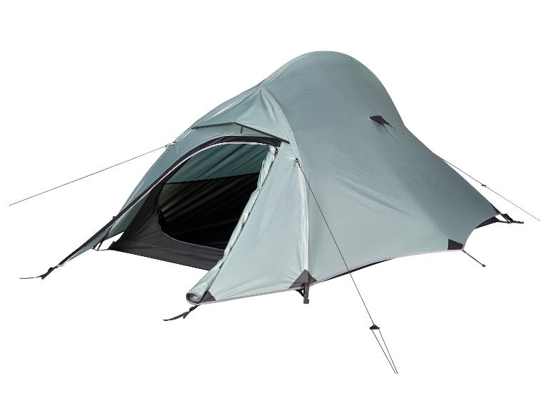 Tente de camping légère, couleur vert-gris.