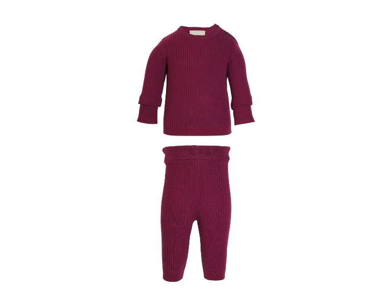 Ensemble tricoté premium LUPILU® pour bébé en bordeaux, comprenant un pull et un pantalon.
