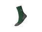 Chaussette de sport verte avec des détails gris et un logo blanc.